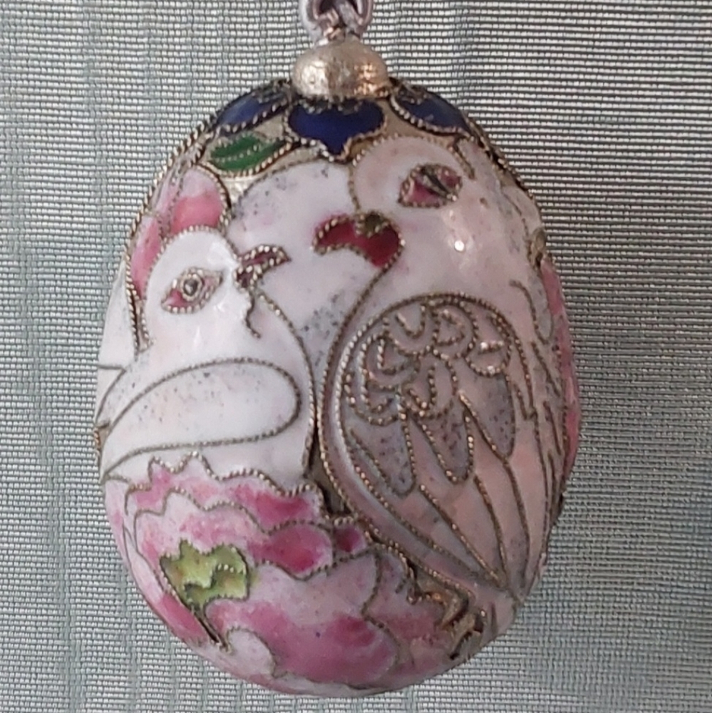 CLOISONNE Floral Pink and Green Holiday Ornament